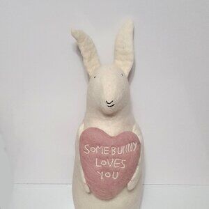 NEW RARE Pottery Barn Some Bunny Loves You Hand-Stitched Bunny Shaped Pillow